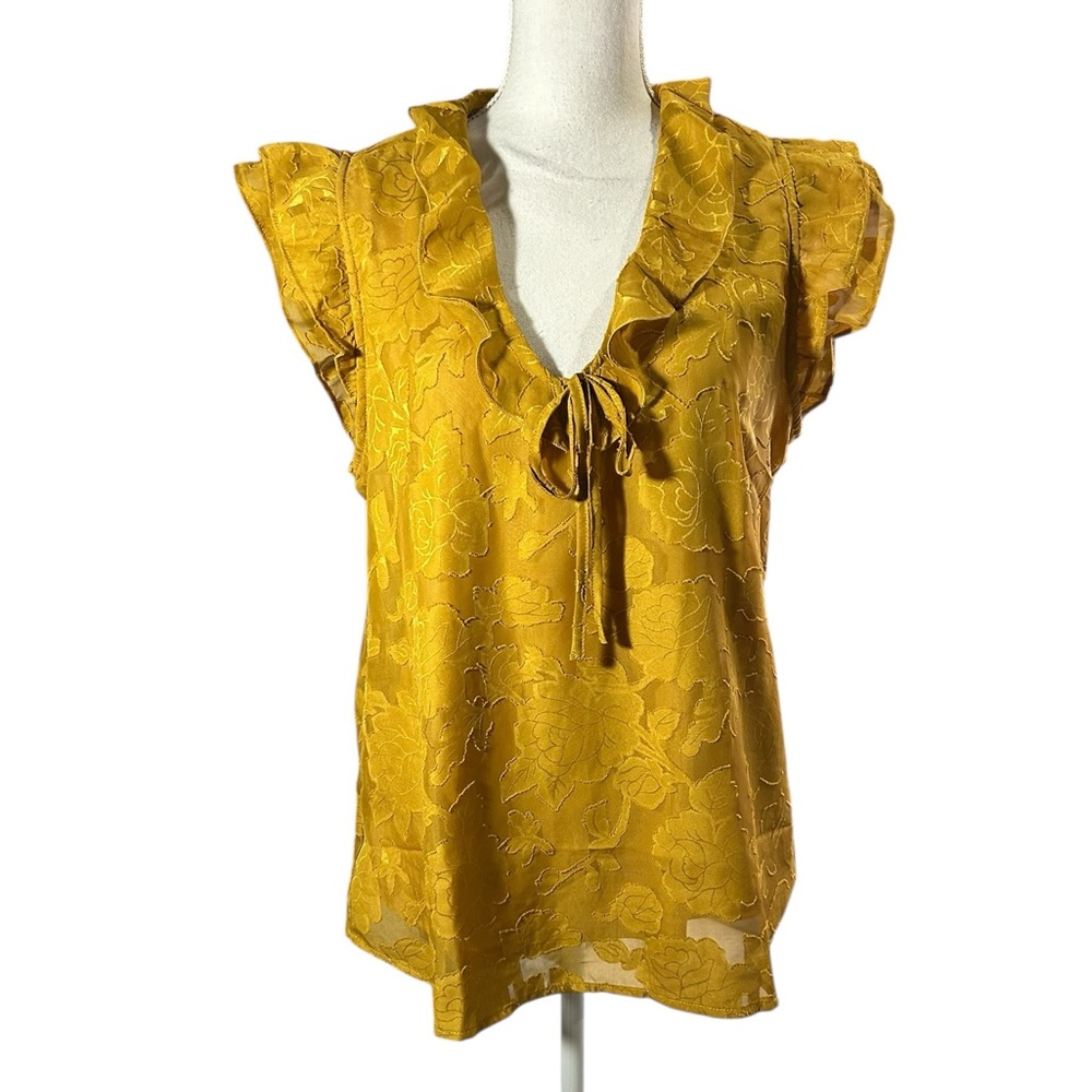 Haver London Mustard Floral Ruffled Blouse